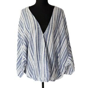 Dash Striped Wrap Top Womens 3X Blue White Boho Coastal Grandmother Summer